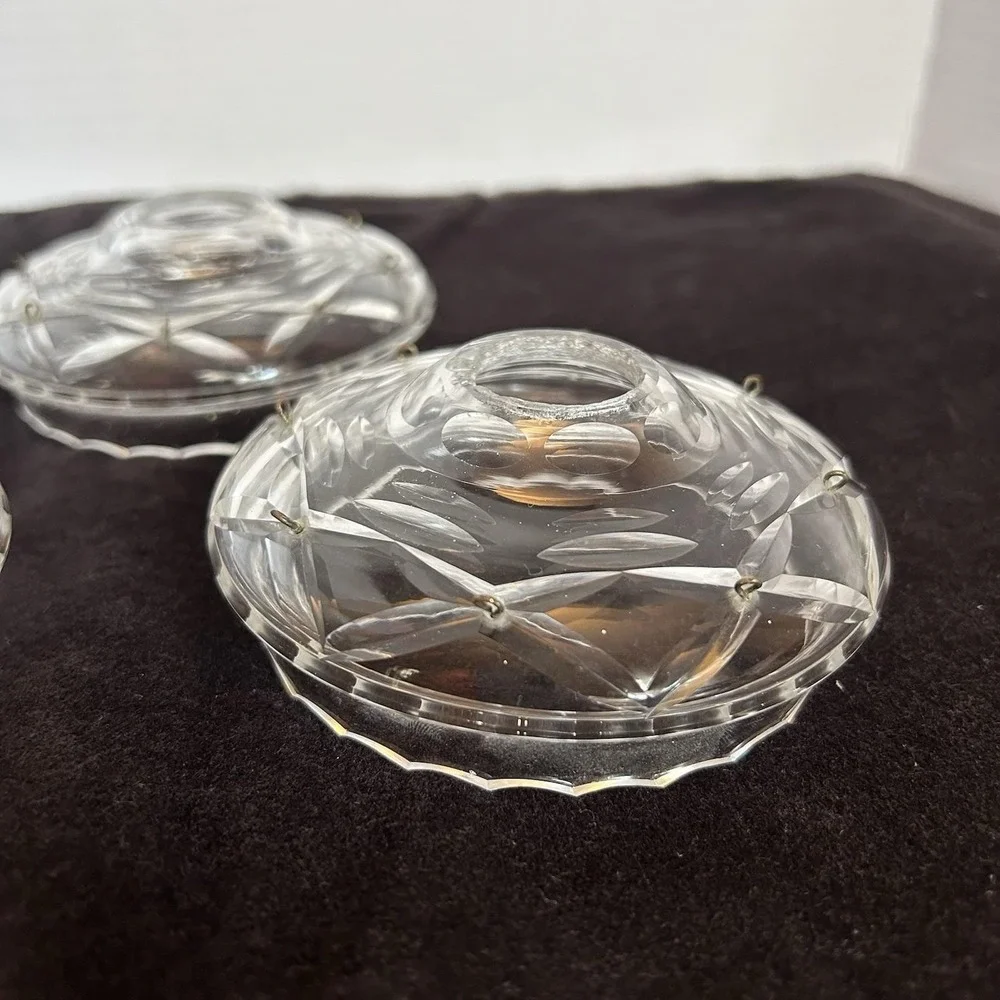 3 Cut Crystal Chandelier Bobeche Drip Pans 8 Prism Loops Replacement Vtg Antique